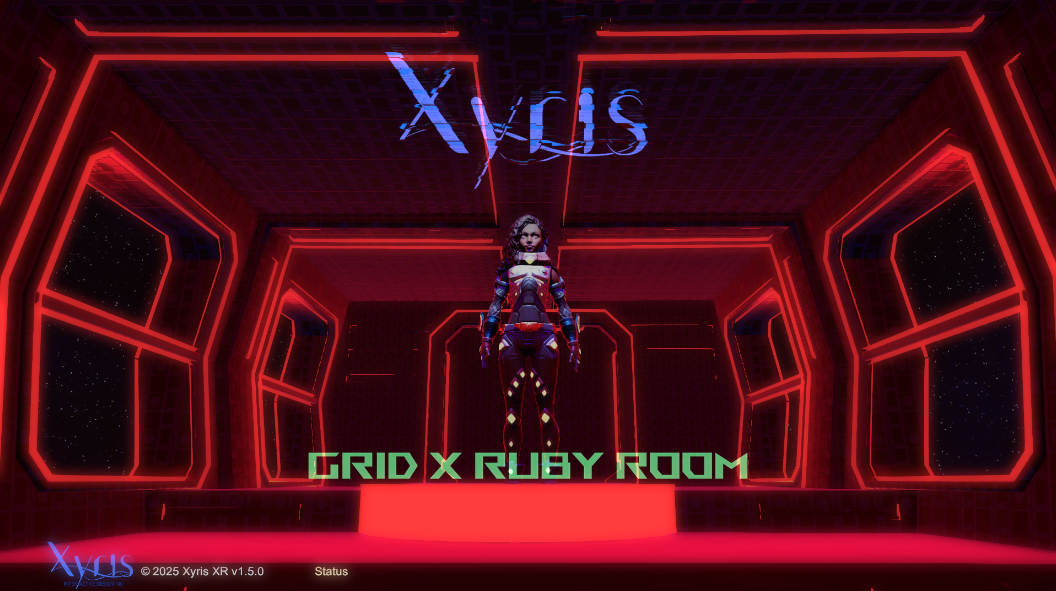In a tron-like grid, an avatar stands ready to enter the Grid. Lines of the room glow bright red.