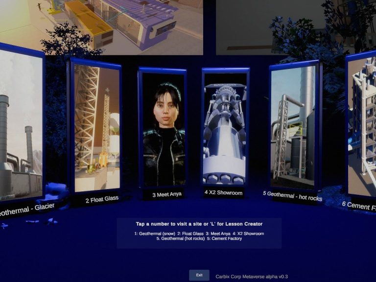A 3D lobby with kiosks offering five different room options
