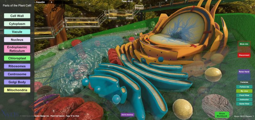 a 3D plant cell in the style of a theme park attraction is supplemented by selectable lessons